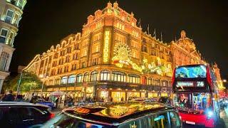 2024 London Christmas Lights & Windows  Harrods & Harvey Nichols, Knightsbridge  4K HDR