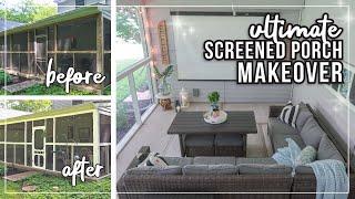 Screened In Porch Makeover | How to paint a screened porch | Projector Screen Patio DIY Makeover