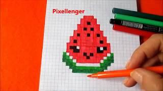 Как нарисовать Кавайный Арбуз по клеточкам в тетради How to Draw Kawaii Watermelon Pixel Art