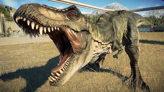 TYRANNOSAURUS REX vs EVERY CARNIVORE AND HERBIVORE DINOSAURS BATTLE - Jurassic World Evolution 2