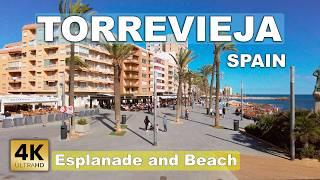 Torrevieja  - Esplanade and Beach, Autumn, Spain | Costa Blanca - Walking tour [4k 60 fps]