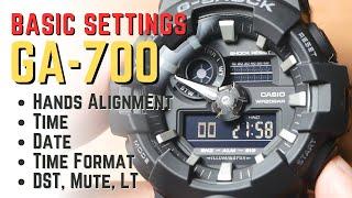 Casio G-Shock GA-700 Quick Settings Tutorial: How to Set Hands Alignment, Time, Date, Format etc