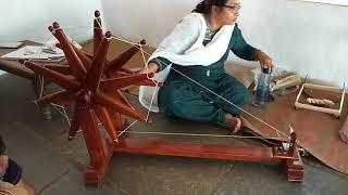 Spinning Cotton by Hand on a Spinning Wheel (Charkha) | Spinning Cotton into Thread