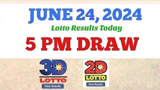 Lotto Result Today 5pm draw June 24, 2024 Swertres Ez2 PCSO#lotto