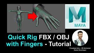 Quick Rig FBX/OBJ with Finger - Maya 2022 Rigging Full Tutorial - Auto Rigger