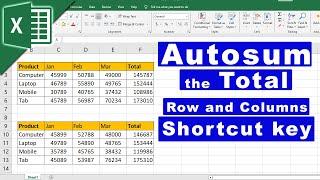 Autosum the total row and columns in excel multiple cells shortcut key