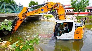 LIEBHERR Bagger 926 im Noteinsatz bei Flutkatastrophe & Brückenunterspülung - Hochwasser + Fendt 718