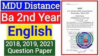 Mdu Ba Distance 2nd Year English Question Paper || Mdu Ba DDE English Previous Year Question Paper