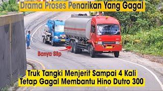 4 Kali Percobaan !!Truk Tangki Engkel Nyeker Saat Membantu Hino Dutro Yang Mengalami Masalah #truck