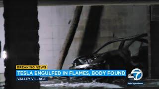 Burned body found after Tesla fire in Valley Village determined to be accidental