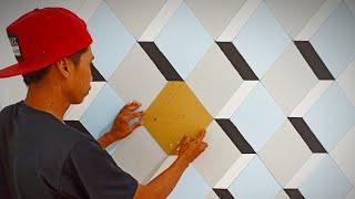 3D Wall painting | Cat tembok 3D motif kubus - Tutorial