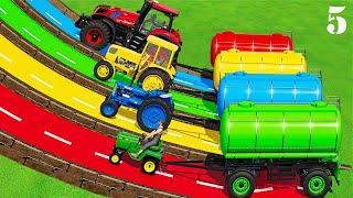 MINI & BIG TRACTOR & TANKER vs DEEP MUD with PORTAL TRAP - TRACTORS vs MUDDY PARKOUR! FS22