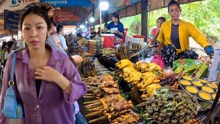 Cambodia Tour 2024 - Walking Tour 4K - Countryside Street Food, Khmer Market