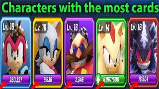 Sonic Forces - Characters with the most cards: Charmy, Rouge, Eggman, Super Shadow, Mephiles Dark