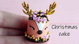 Miniature Christmas deer cake. Polymer clay.Tutorial. DIY. Миниатюрный торт-олень. Полимерная глина.