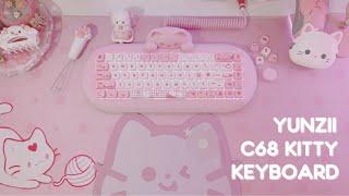 unbox the cutest pink kitty keyboard with me   YUNZII C68, cute, pink aesthetic, desk setup
