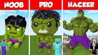 HULK STATUE SUPERHERO BASE HOUSE BUILD CHALLENGE - NOOB vs PRO vs HACKER Minecraft Battle Animation