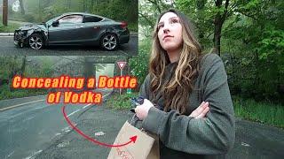 Drunk Woman Tries (and FAILS) to Hide her Vodka Bottle After Crashing into a Bridge