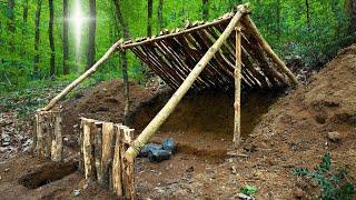 Building a Hut Deep in the Wilderness - Survival Shelter