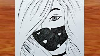 How to draw a Cute Girl wearing Mask || Easy Mask girl drawing || Pencil sketch for beginner