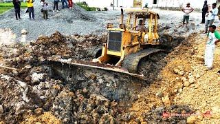 First Job Trouble! Heavy Komatsu D53P Bulldozer Stuck In Deep Sink Mud With Extremely Recovery