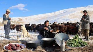 Shepherd’s Life in the Coldest Village of Afghanistan | Shepherd Mother Cooking Traditional Food