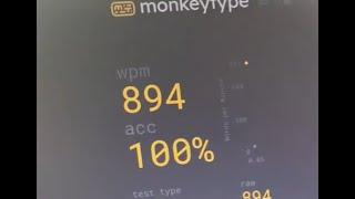 how I got 894 wpm in monkey type | going 1000 wpm | the fastest typing test | monkey type |