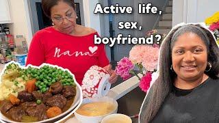 My active  70+  Mother cooks beef stew and shares thoughts on Boyfriend #cookingvlogs #familystory