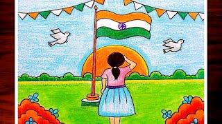 Independence Day Scenery Drawing|How To Draw Indian National Flag|Har Ghar Tiranga Drawing Easy