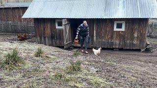 Rural life high in the mountains: cooking lunch, starting the way from egg to chicken