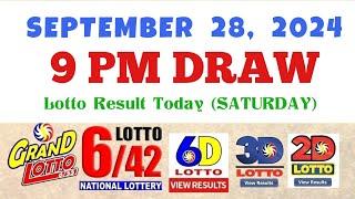 Lotto Result Today 9pm draw September 28, 2024 6/55 6/42 6D Swertres Ez2 PCSO