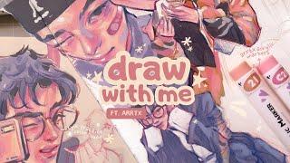 draw with me ️: filling a sketchbook page  using arrtx acrylic markers // part 1