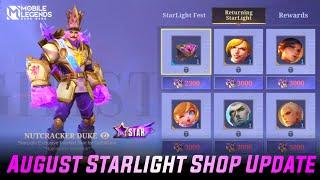 AUGUST STARLIGHT SKIN 2024 - STARLIGHT SHOP UPDATE 2024 | MOBILE LEGENDS