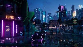 Cyberpunk Night Club in Night City Ambience | Rain & Drone Sounds For Sleep Relaxing Study