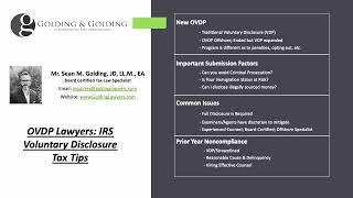 OVDP Lawyers - IRS Voluntary Disclosure Program for Offshore Compliance FBAR & FATCA Tax Tips