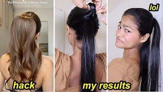 I tested VIRAL HAIRSTYLE HACKS to see if they work! | Volume ponytail, Sock on the hair (lol) & more