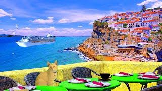 Portugal Seaside Outdoor Café Ambience – Jazz Piano Music - Portugal Coastal Village - Cruise Ship