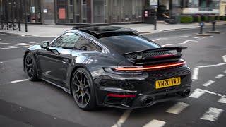 Porsche 992 Turbo S invasion in London + Acceleration sound!