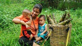 Single Mom, Harvest Bamboo Shoots Goes to the Market Sell, Cooking, Single mother daily life