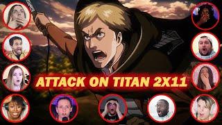 Youtubers react to ERWIN'S ADVAAANCE!!! Attack On Titan Season 2 Episode 11