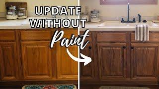 How I Updated My Oak Cabinets Without Paint by Using Briwax! Easy Budget Kitchen Makeover! Only $24