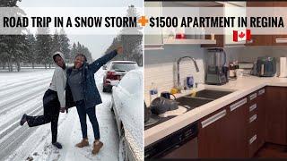 Snowy road trip to Saskatoon| Affordable luxury apartment in Regina