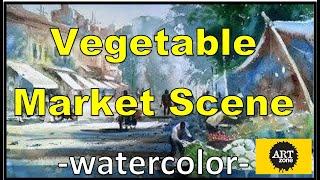 How to draw & paint vegetable market scene