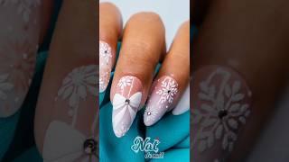 Easy White Christmas Bow Nail Art #natdenail #short #nailstyle #beautiful