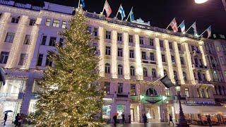 Walking in Stockholm: First Snowfall and Christmas Lights in the City (4K)