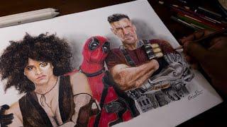 DRAWING DEADPOOL CABLE & DOMINO - TIMELAPSE | COLOUR PENCIL DRAWING | SRINATH SRINIVASAN