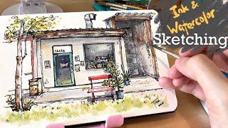 [Real-time]How I sketch an urban scene with ink and watercolour