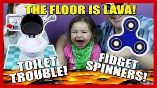 THE FLOOR IS LAVA + TOILET TROUBLE GAME + FIDGET SPINNERS - Happy Family Fun