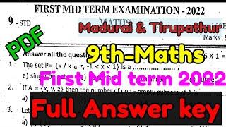 9th Maths first midterm Exam  Answerkey 2022_Madurai & Tirupatthur_9th maths first midterm questions