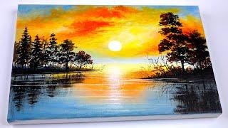 Easy for Beginner | Sunset Acrylic Painting